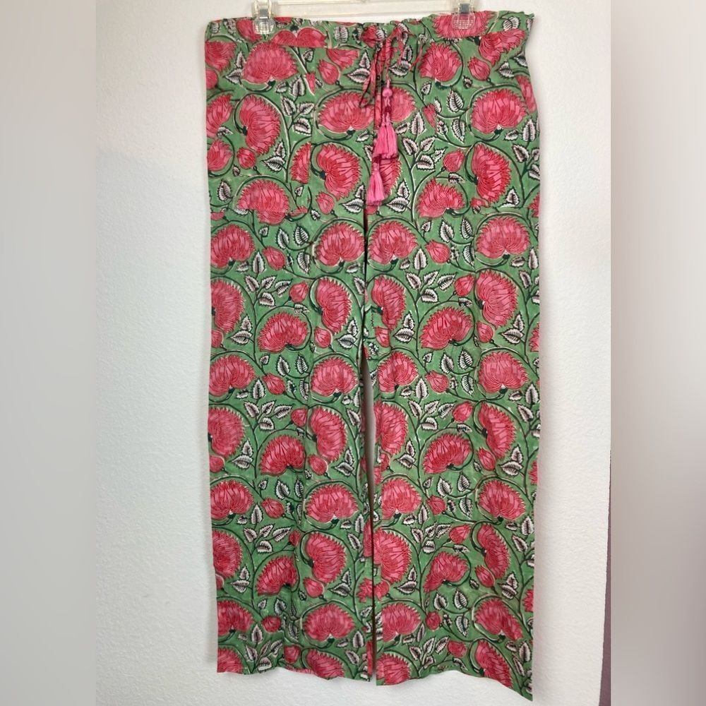 Pax Philomena Nwt Francis Floral Cotton Draw String Pants W/Beaded Tassel Ties — image 2 of 8